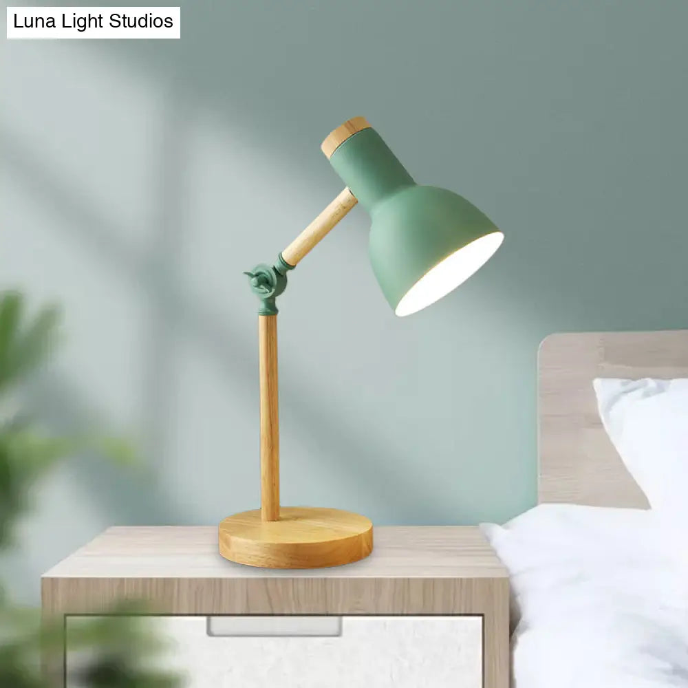 Macaron Dome Table Lamp: Metal Reading Light For Study Room With Rotatable Wood Arm -