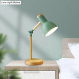 Macaron Dome Table Lamp: Metal Reading Light For Study Room With Rotatable Wood Arm -