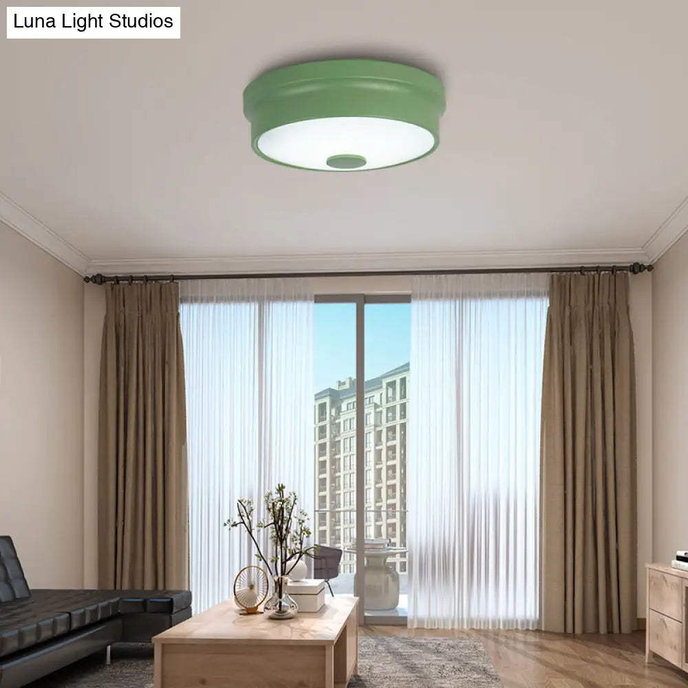 Macaron Drum Ceiling Flush Light In Metal With Led Ideal For Kids Room Available Various Colors