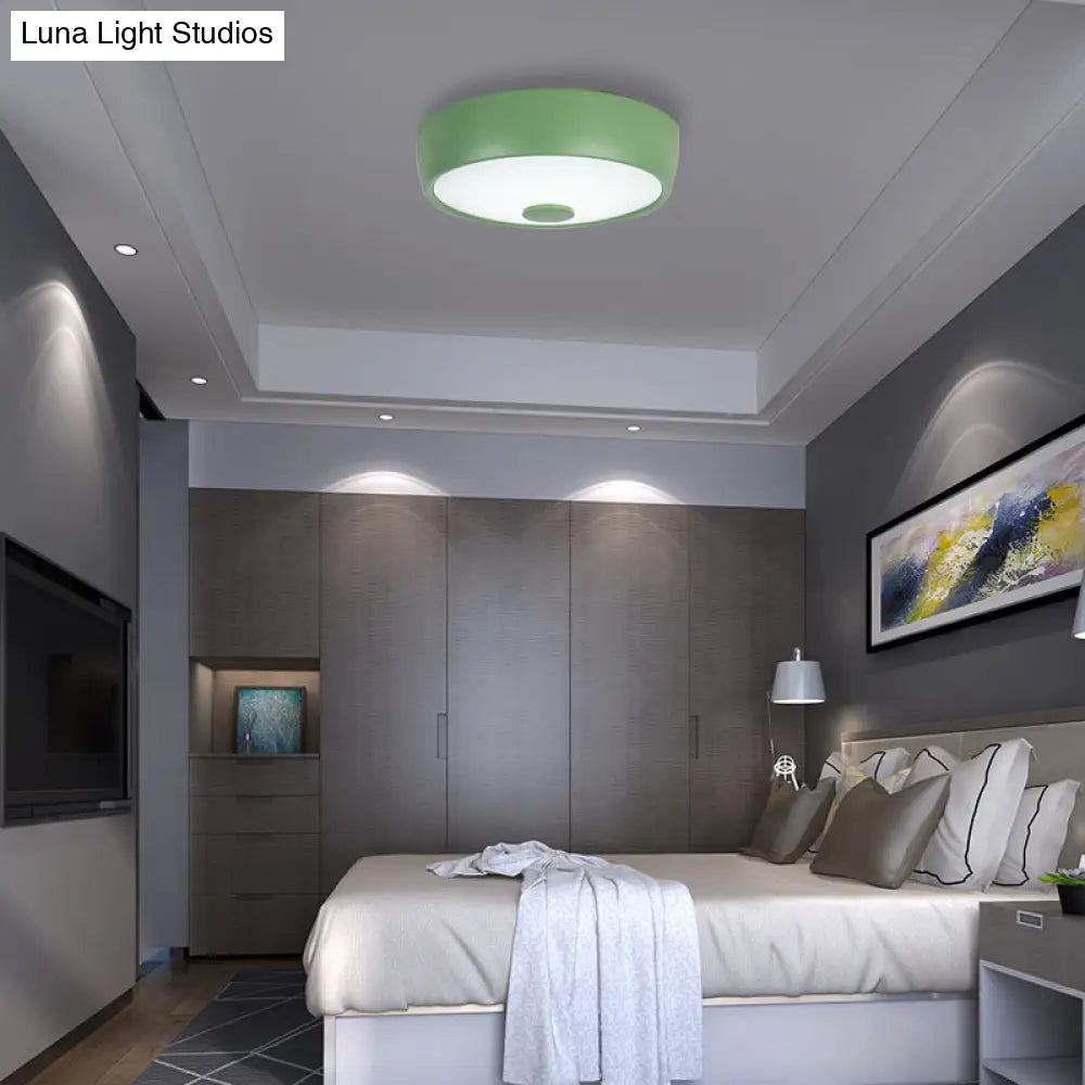 Macaron Drum Ceiling Flush Light In Metal With Led Ideal For Kids Room Available Various Colors