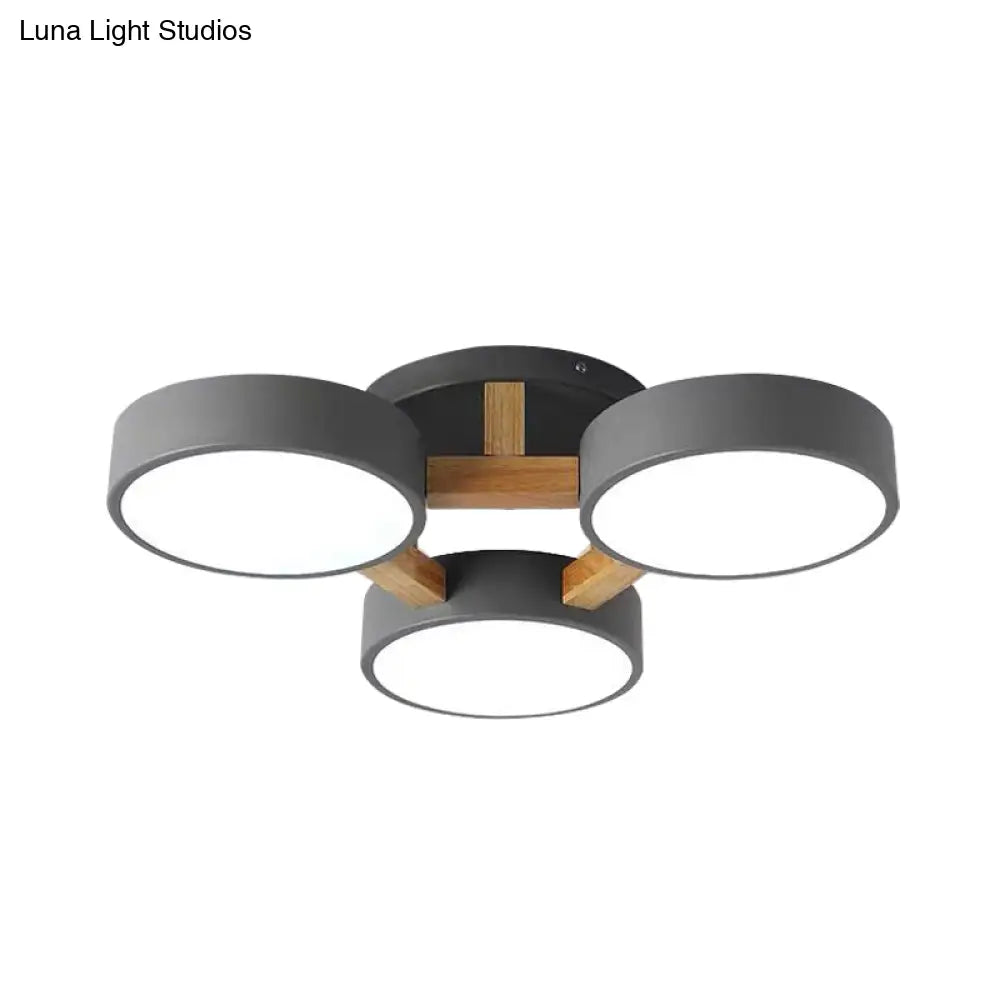 Macaron Drum Shade Led Ceiling Lamp - Green/Grey/White Bedroom Flush Light