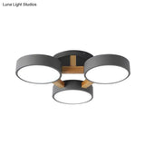 Macaron Drum Shade Led Ceiling Lamp - Green/Grey/White Bedroom Flush Light