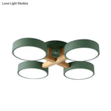 Macaron Drum Shade Led Ceiling Lamp - Green/Grey/White Bedroom Flush Light