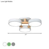 Macaron Drum Shade Led Ceiling Lamp - Green/Grey/White Bedroom Flush Light