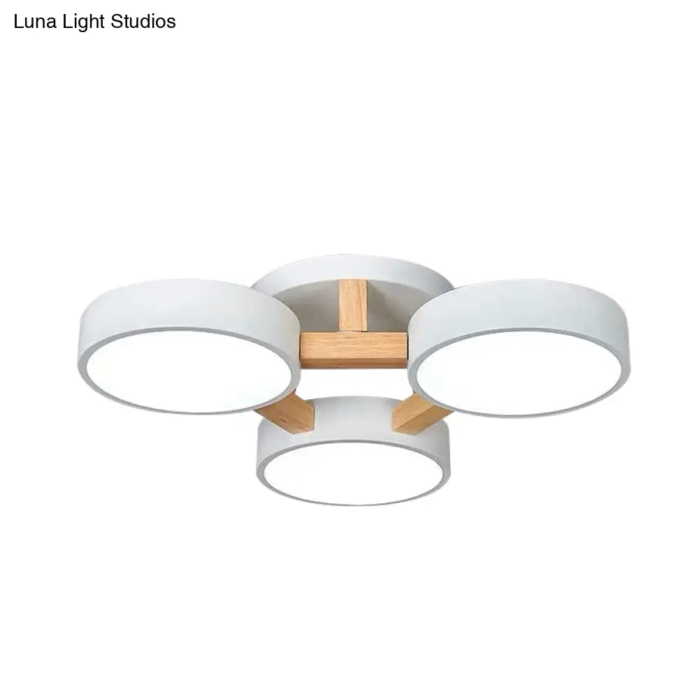 Macaron Drum Shade Led Ceiling Lamp - Green/Grey/White Bedroom Flush Light