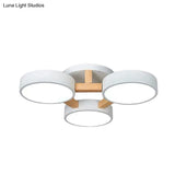 Macaron Drum Shade Led Ceiling Lamp - Green/Grey/White Bedroom Flush Light