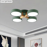 Macaron Drum Shade Led Ceiling Lamp - Green/Grey/White Bedroom Flush Light