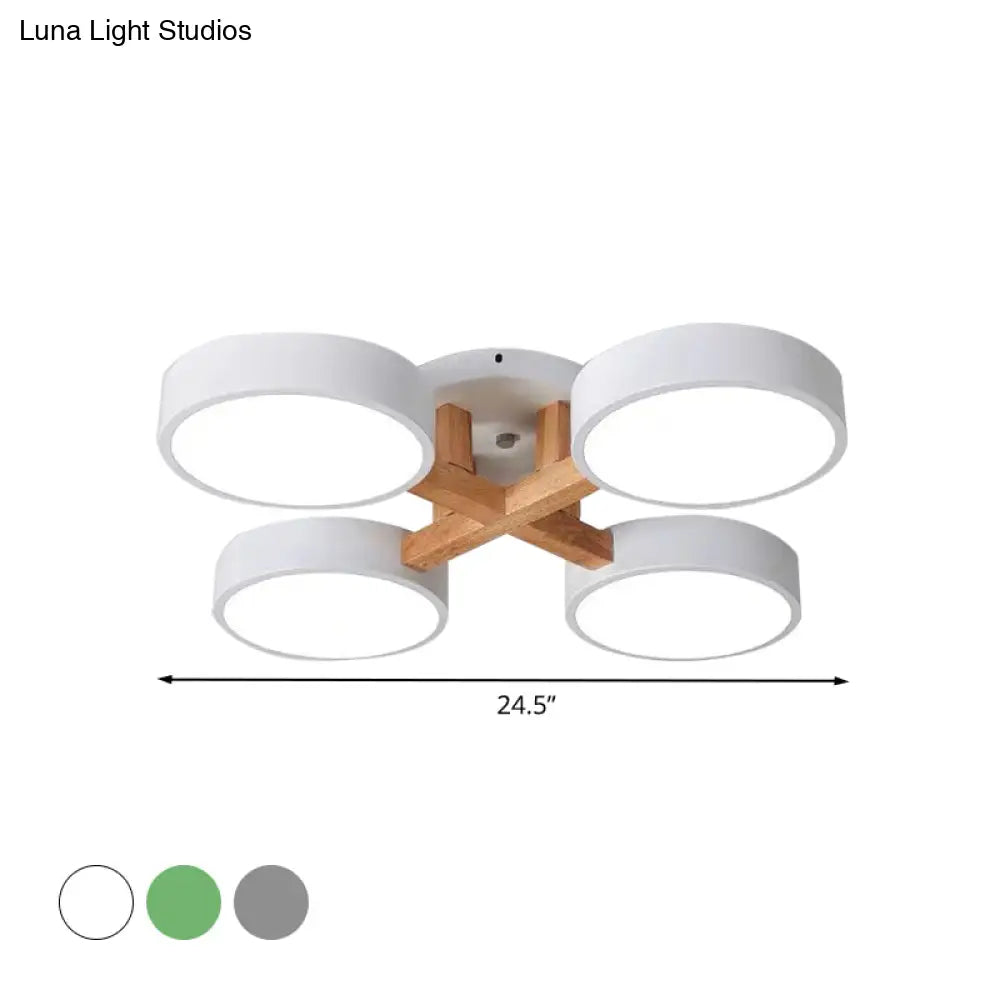 Macaron Drum Shade Led Ceiling Lamp - Green/Grey/White Bedroom Flush Light