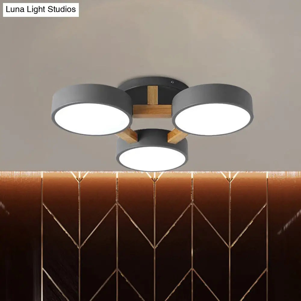 Macaron Drum Shade Led Ceiling Lamp - Green/Grey/White Bedroom Flush Light