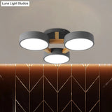Macaron Drum Shade Led Ceiling Lamp - Green/Grey/White Bedroom Flush Light