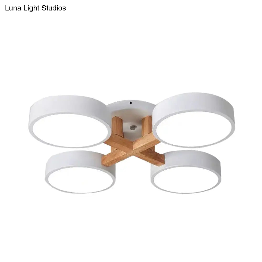 Macaron Drum Shade Led Ceiling Lamp - Green/Grey/White Bedroom Flush Light