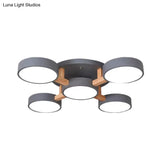 Macaron Drum Shade Led Ceiling Lamp - Green/Grey/White Bedroom Flush Light