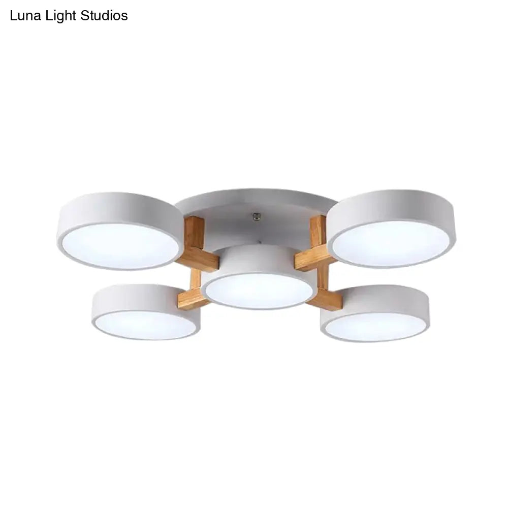 Macaron Drum Shade Led Ceiling Lamp - Green/Grey/White Bedroom Flush Light