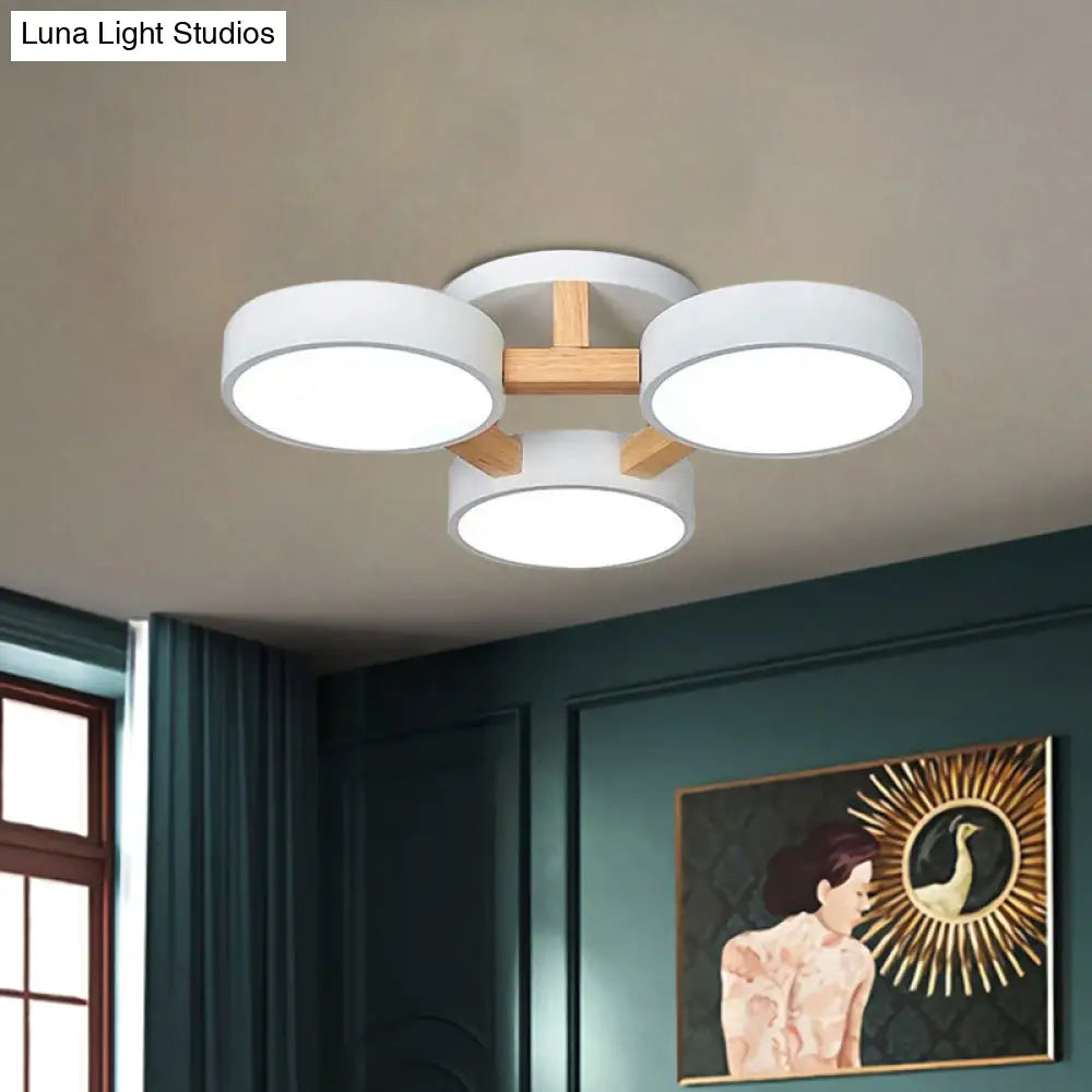 Macaron Drum Shade Led Ceiling Lamp - Green/Grey/White Bedroom Flush Light