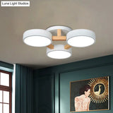 Macaron Drum Shade Led Ceiling Lamp - Green/Grey/White Bedroom Flush Light