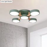 Macaron Drum Shade Led Ceiling Lamp - Green/Grey/White Bedroom Flush Light