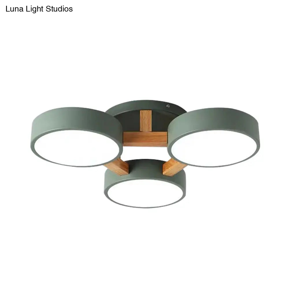 Macaron Drum Shade Led Ceiling Lamp - Green/Grey/White Bedroom Flush Light
