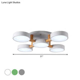 Macaron Drum Shade Led Ceiling Lamp - Green/Grey/White Bedroom Flush Light