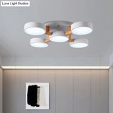 Macaron Drum Shade Led Ceiling Lamp - Green/Grey/White Bedroom Flush Light