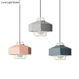 Macaron Faceted Barn Shaped Pendant Light - Iron 3 Heads Black Canopy Living Room Multi-Hanging