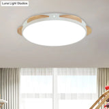 Macaron Flower Flush Mount Led Ceiling Light Fixture - White/Green/Blue And Wood