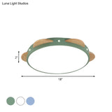 Macaron Flower Flush Mount Led Ceiling Light Fixture - White/Green/Blue And Wood