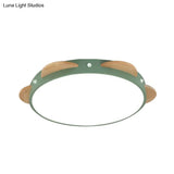 Macaron Flower Flush Mount Led Ceiling Light Fixture - White/Green/Blue And Wood