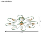 Macaron Flush Mount Ceiling Lamp With Metallic Semi Design - Green Blossom 8 Bulbs