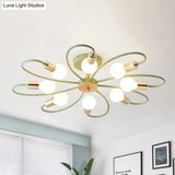 Green Blossom Semi-Flush Mount Ceiling Light With 8 Macaron Bulbs In Metallic Finish