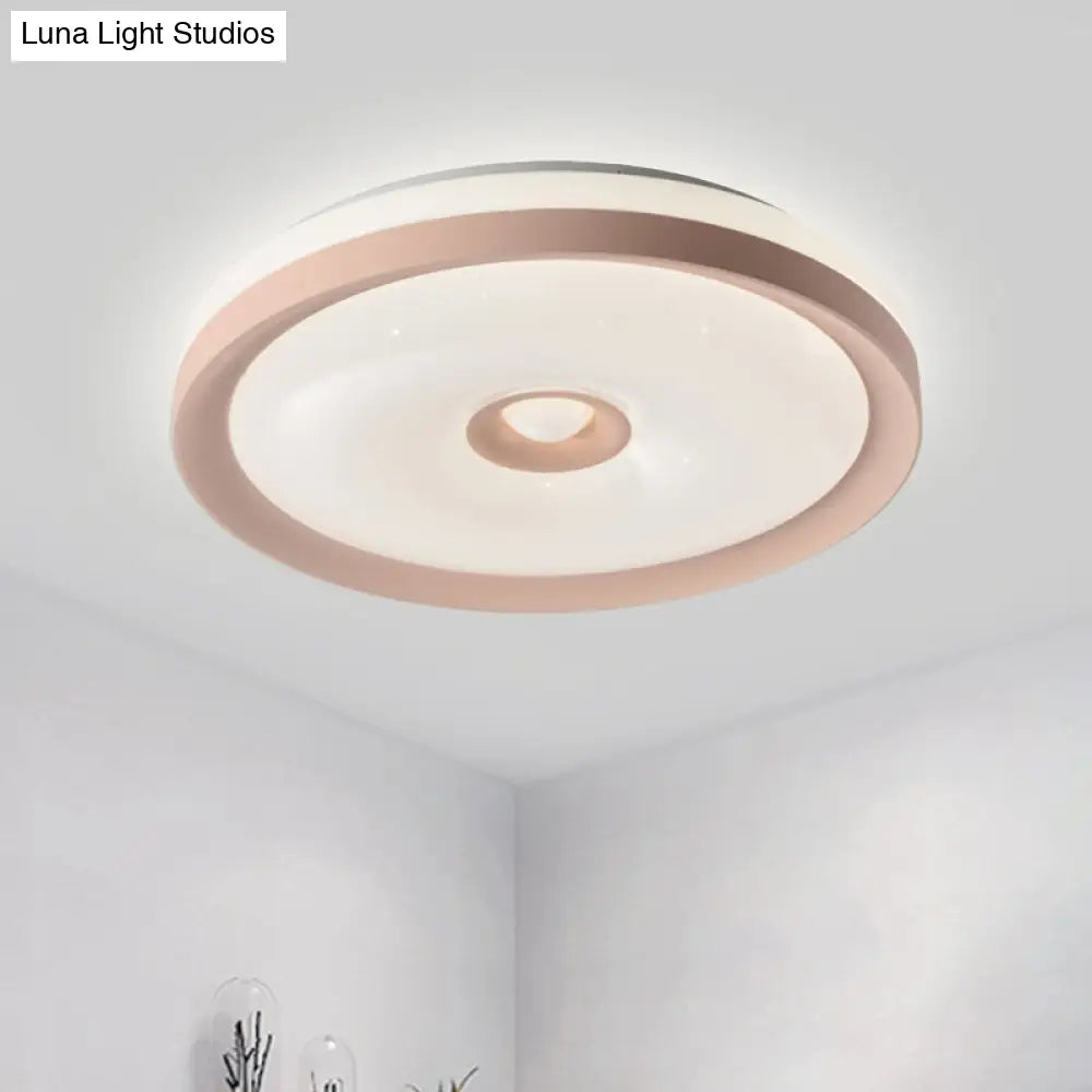 Macaron Flush Mount Led Ceiling Lamp - Grey/Pink/Brown Round Design With High Penetrated Acrylic