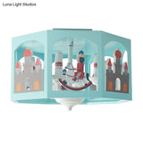 Macaron Green Semi - Flush Mount Ceiling Light With Octagon Metal Shade - 6 - Head Bedroom Fixture