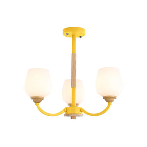 Macaron-Inspired Candy Colored Chandelier With Milk Glass & Metal Hanging Light 3 / Yellow