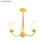 Macaron-Inspired Candy Colored Chandelier With Milk Glass & Metal Hanging Light