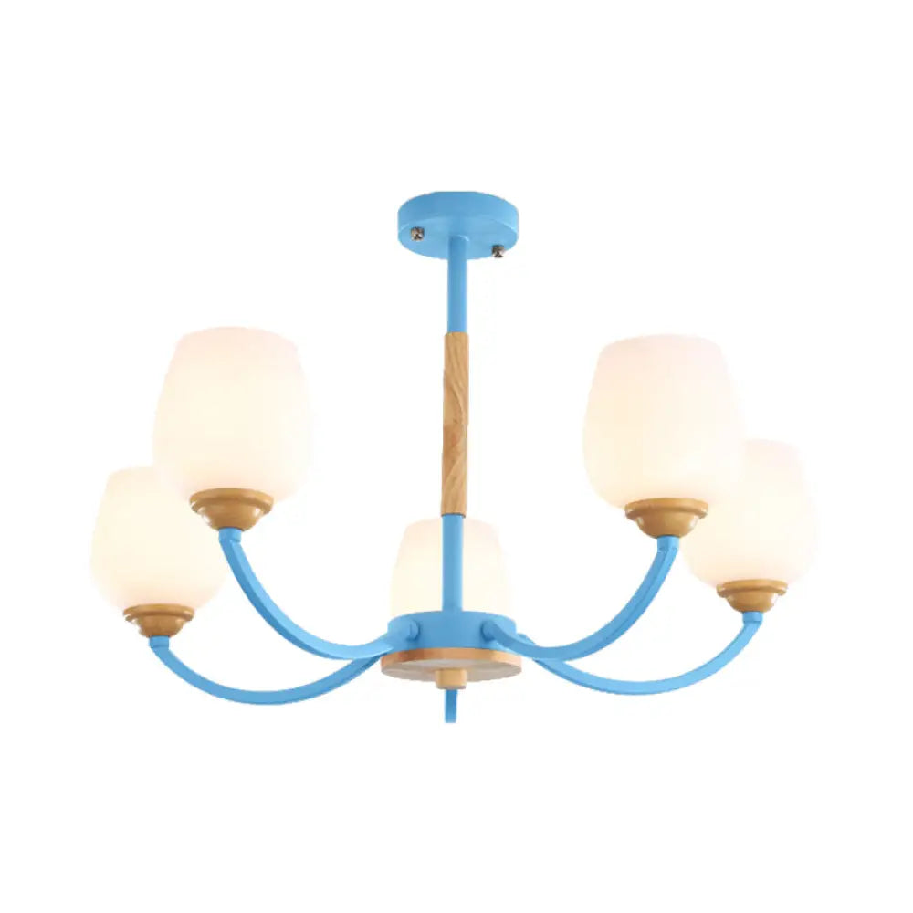 Macaron-Inspired Candy Colored Chandelier With Milk Glass & Metal Hanging Light 5 / Blue