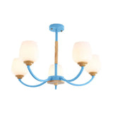Macaron-Inspired Candy Colored Chandelier With Milk Glass & Metal Hanging Light 5 / Blue