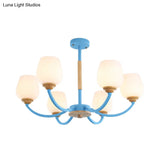 Macaron-Inspired Candy Colored Chandelier With Milk Glass & Metal Hanging Light