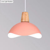 Macaron Iron 1-Light Waving Dome Pendant Lamp In Pink/Yellow/Green Finish For Dining Room