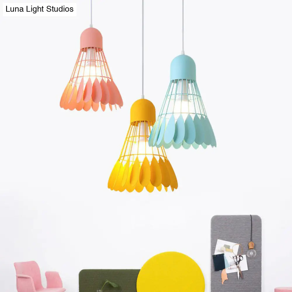 Macaron Iron Pendant Light Fixture - Stylish 1-Bulb Hanging Lamp For Dining Room & More