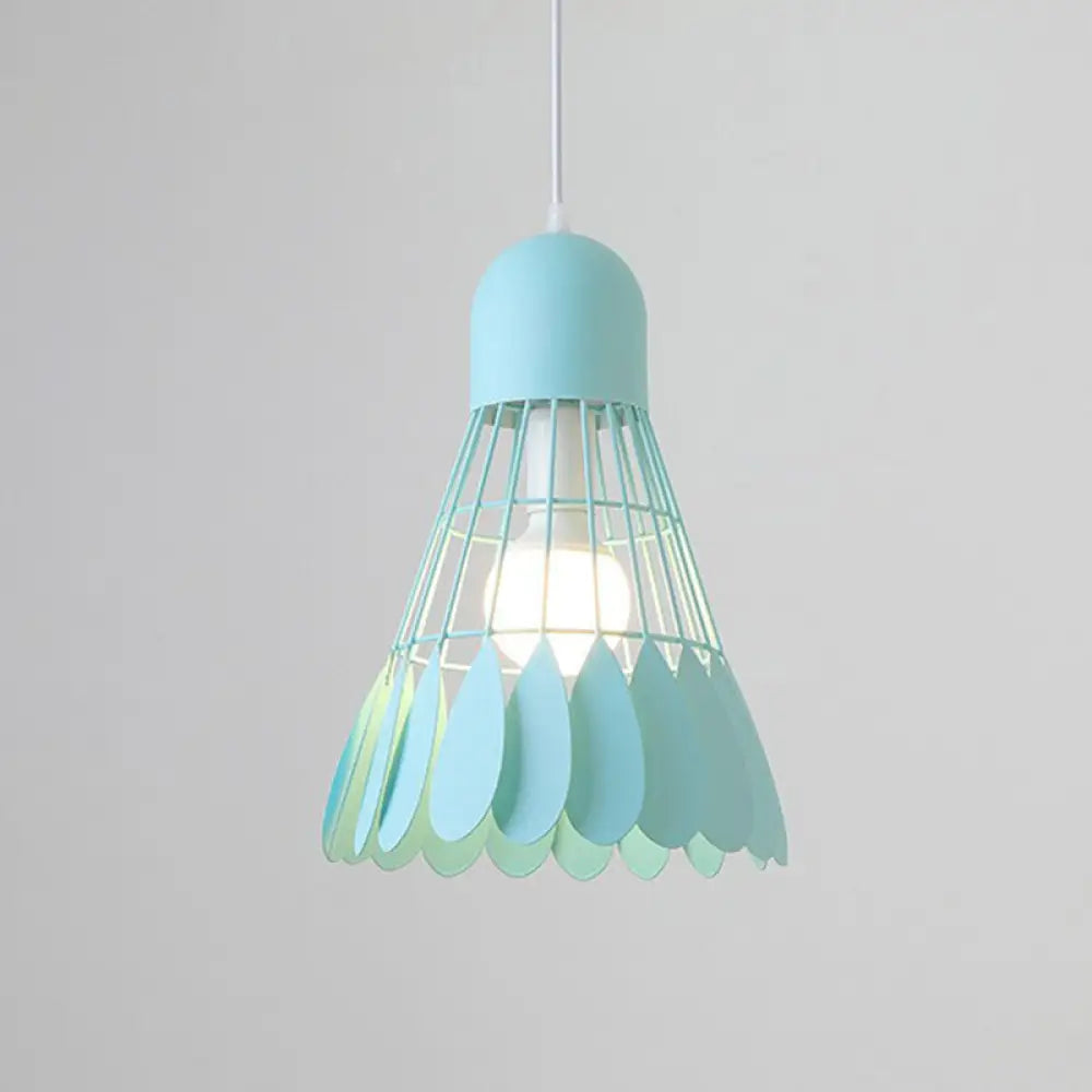 Macaron Iron Pendant Light Fixture - Stylish 1-Bulb Hanging Lamp For Dining Room & More Blue