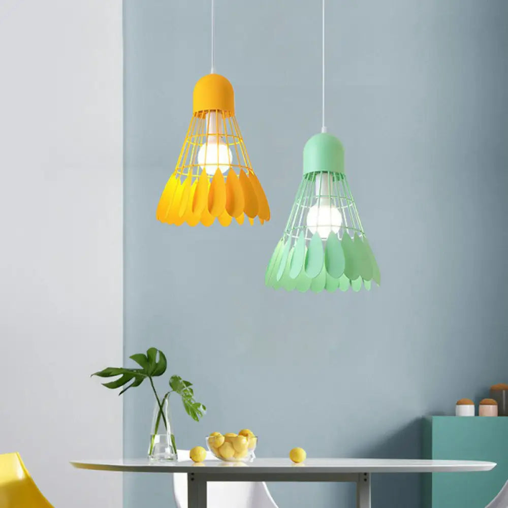 Macaron Iron Pendant Light Fixture - Stylish 1-Bulb Hanging Lamp For Dining Room & More Yellow
