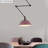 Macaron Iron Swing Arm Suspension Pendant Light With Green/Red Bowl Shade - Perfect For Dining