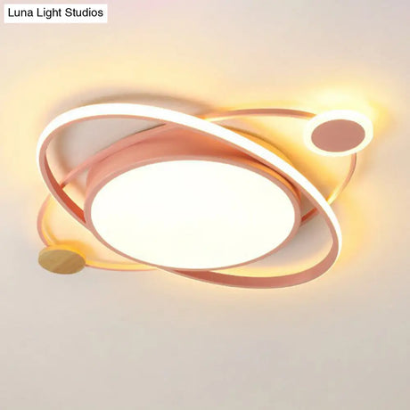 Macaron Led Orbit Flush Mount Lighting For Kids’ Bedroom Ceiling - Metallic Color