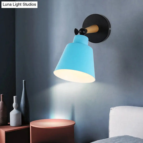 Macaron Loft Bucket Sconce Light - Rotatable Metal Wall Lamp For Hospitality