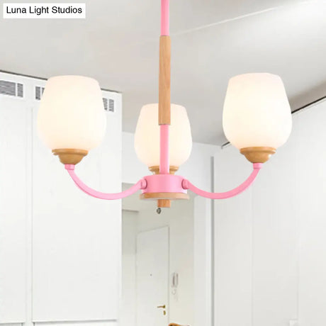 Macaron Loft Bud Shade Chandelier Light - Milk Glass Pendant For Child Bedroom In