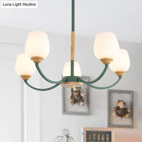 Macaron Loft Bud Shade Chandelier Light - Milk Glass Pendant For Child Bedroom In