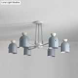 Macaron Loft Cup Pendant Light Chandelier In Candy Color For Living Room - 3/6 Metallic Heads