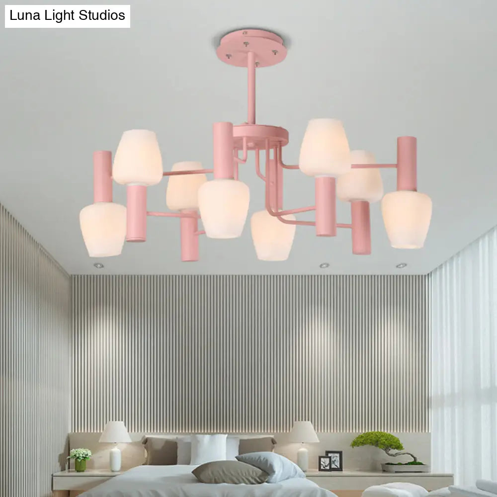 Macaron Loft Milk Glass Chandelier - Undertint Bud Shaped Pendant Ceiling Light