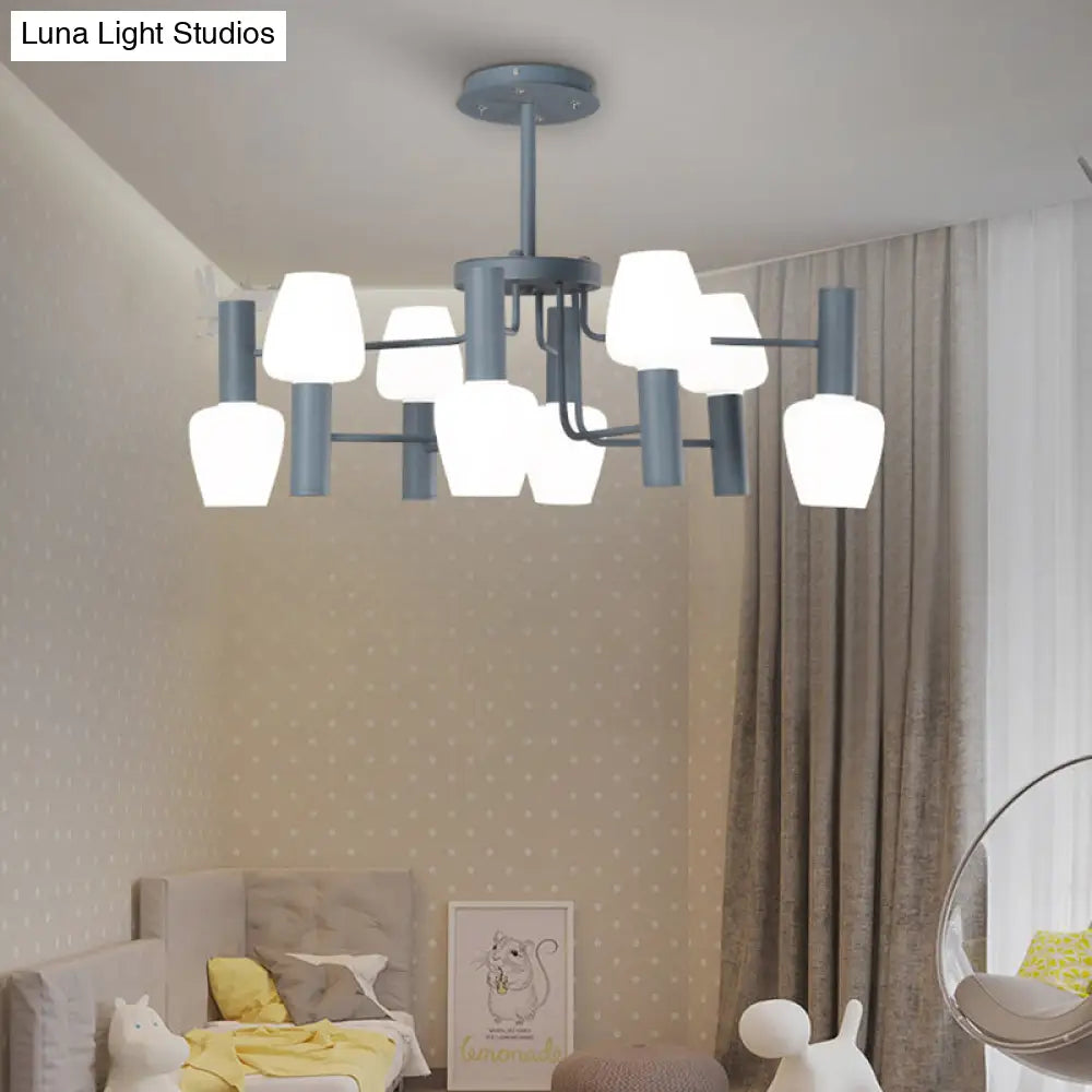 Macaron Loft Milk Glass Chandelier - Undertint Bud Shaped Pendant Ceiling Light