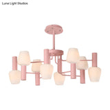 Macaron Loft Milk Glass Chandelier - Undertint Bud Shaped Pendant Ceiling Light