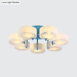 Macaron Loft Milk Glass Semi Flush Ceiling Light For Study Room